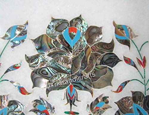 24 X 36 Inches Shiny Multicolor Stones Inlaid Coffee Table Top White Marble Rectangle Shape Patio Table From Indian Vintage Art And Crafts #TOP3