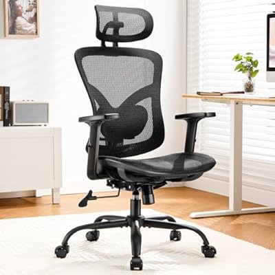 Marsail Silla de Oficina ergonómica con Soporte Lumbar Ajustable reposacabezas y reposabrazos Altura Regulable y función basculante