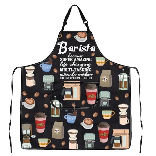 JXGZSO Barista Gift Barista Waterproof Kitchen Gift Coffee Server Apron with Pocket Coffee Lover Gift (Barista Apron)