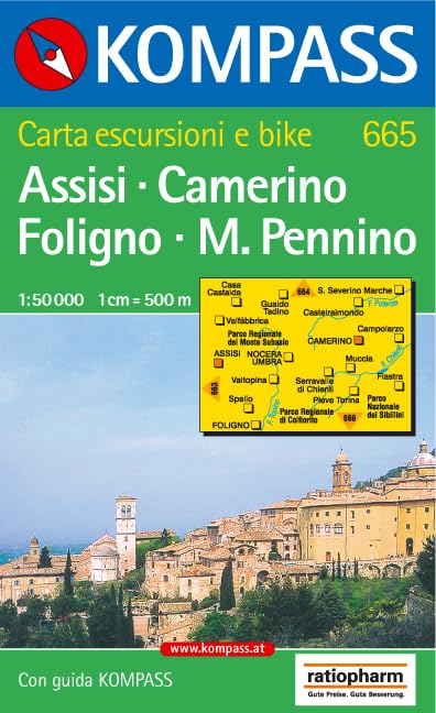 Assisi /Camerino /Foligno /Monte Pennino: Wanderkarte mit Kurzführer italienisch und Radrouten. 1:50000 (KOMPASS Wanderkarte, Band 665)