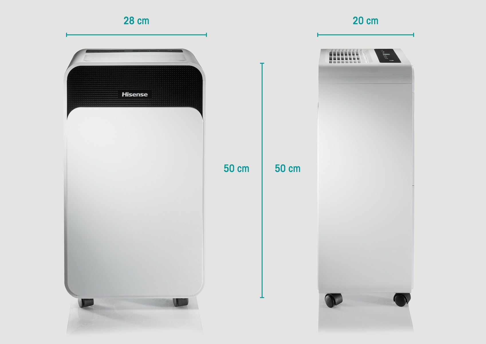 Hisense D16CW NUOVO Deumidificatore Classico A Scarico, Portatile, Bassa Rumorosità, Asciugatura, Spegnimento Automatico, Bianco, 50x28x20 cm, Capacità 16 litri