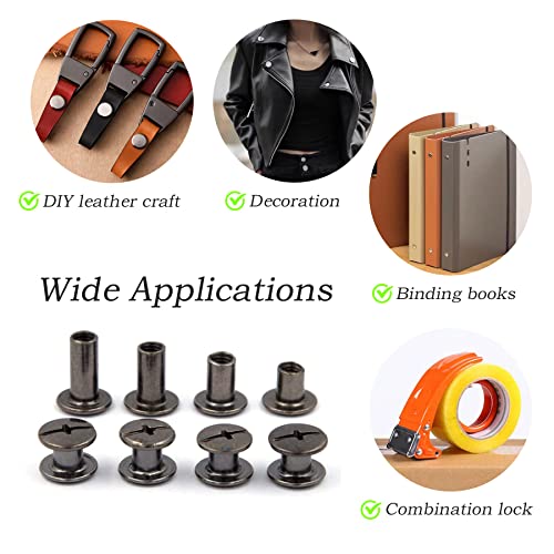 Alloypro 154564898 75 Sets Chicago Screws Assorted Kit 3 Sizes Gun Meta Leather Rivets 1/4 3/8 1/2 Screw Rivets Flat Fillister Book Binding Posts Nail Rivet Chicago Bolts thumb #6