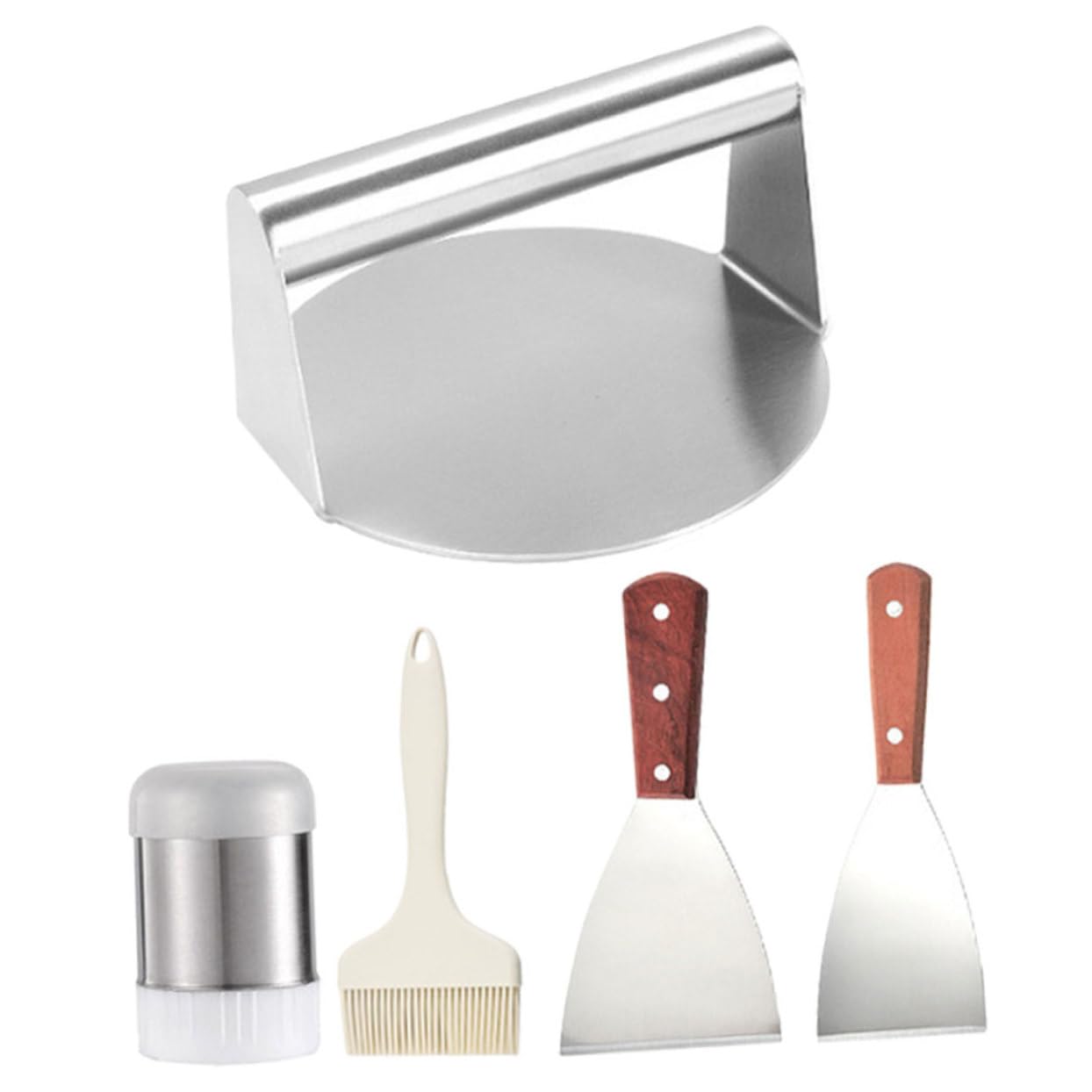 Alipis Kit Pressa Carne in Acciaio Inossidabile per Barbecue Esterno Accessori per Grigliare 5 Pezzi