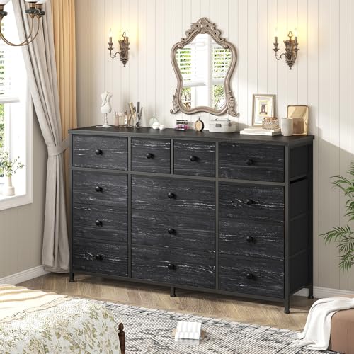 EnHomee Black Dresser with 13 Fabric Dresser, Tv Stand for