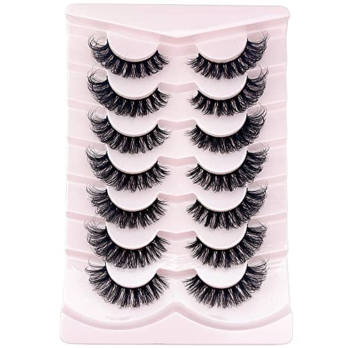 OCHILIMA Wimpern Russian Strip Lashes Natural Look Eye Lashes False Lashes Wispy D Curly Fluffy 3D Effect Cat Eye Soft Fake Eye Lashes Pack 7 Pairs (x3) Cover