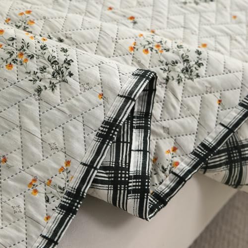 Image of HOKIPO 'HomeHues Series' Printed Quilted Sofa Seat Mat for 1 Seater Sofa with 2 Armrest Covers with Pockets, Light Green Ash Gypsy Flower (IN-806-D5 + IN-814-D5*2)