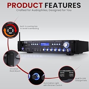 Pyle Multi Channel Bluetooth Preamplifier Receiver - 3000 Watt Audio Home Speaker Sound Stereo w/Radio, USB, Headphone, AUX, RCA, Dual Microphone w/Echo, LED, Wireless Streaming - P3201BT — photo 5 of 6