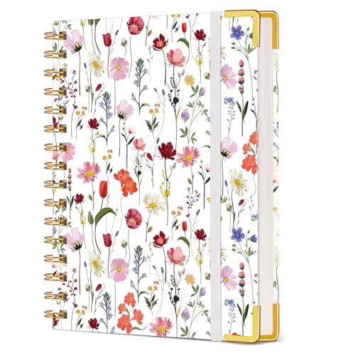 Cute Spiral Notebook Journal for Women, 160 Pages Lined Notebooks 5.75” x 8.38”, A5 Hardcover Spiral Journal with 100 GSM Thick Paper, College Ruled Notebook for Writing Work School, Wildflower Garden