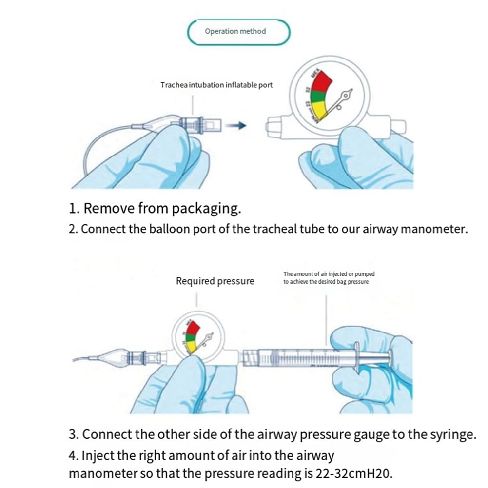 Medidor de presión de globo de intubación traqueal, dispositivo de detección de saturación, suministros de clínica veterinaria, 2 unidades