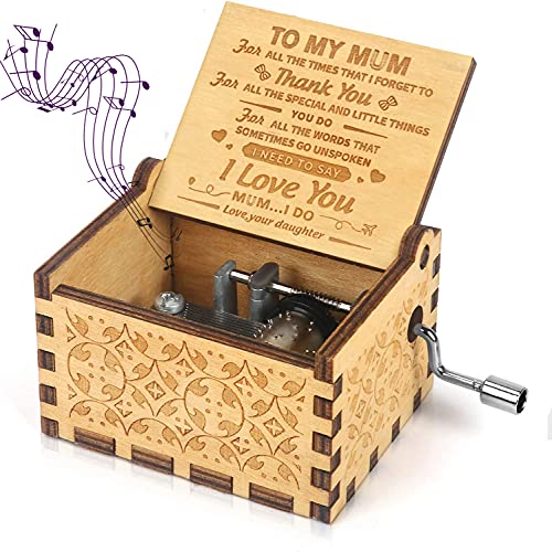 Sakruda Wooden Music Box for Mom You Are My Sunshine,Gift from Daughter to Mom,Hand Crank Wood Music Box Laser Engraving Handmade Musical Box Mechanism Antique Gift for Mom on Birthday,Mother’s Day