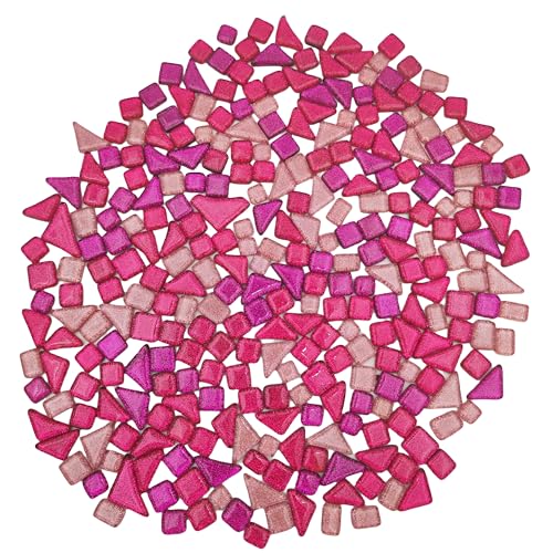 500g Random Irregular Glitter Shiny Glass Mosaic Tiles for Crafts Bulk, Glass Mosaic Pieces Set for Cups Picture Frames Home Decoration DIY Art Projects (Mix Purple Red)