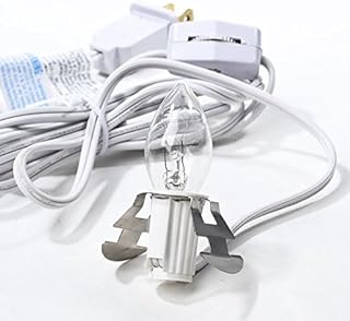 Set of 6 White Electric Clip-in Cords Includes Clear Light Bulbs - 6 Individual Replacement Clip in Lamp Cord Sets for Christmas Village Houses, Blow Molds, Pumpkins, and Other Displays