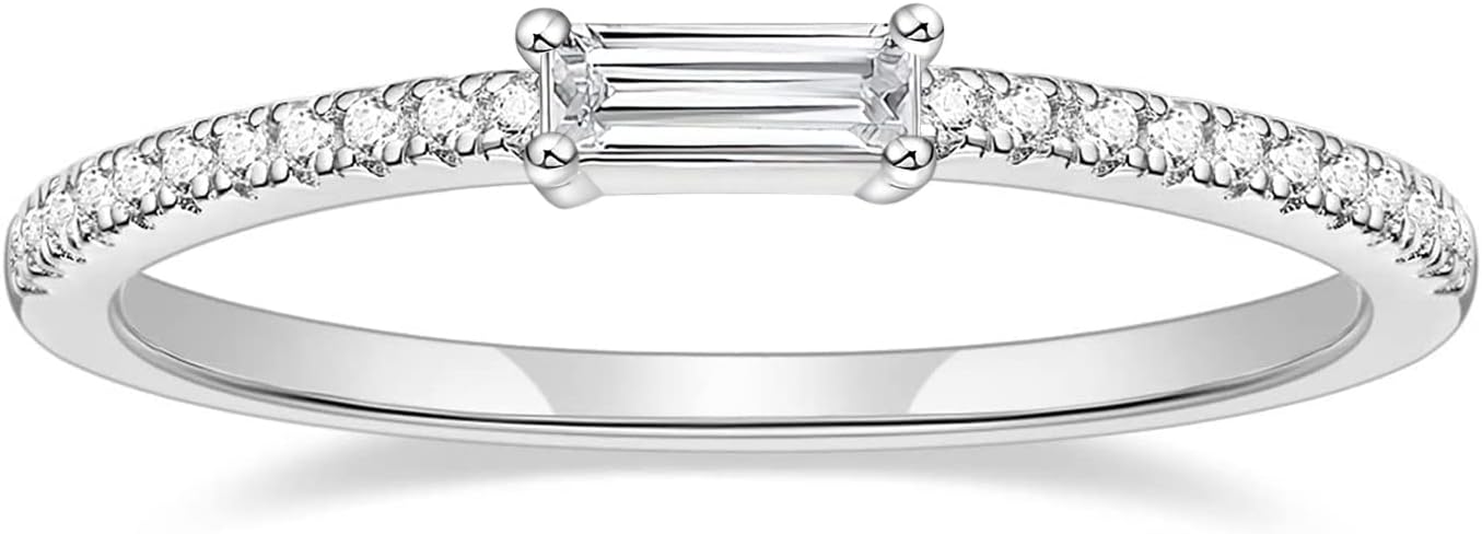 TIGRADE 1.5mm Eternity Ring Baguette Cubic Zirconia Anniversary Ring CZ Pave Wedding Band for Women Size 3-12