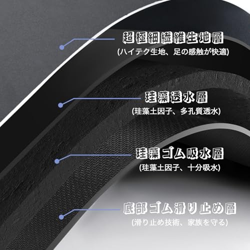 DIHACOZ 珪藻土 バスマット 【驚きの吸水×2・速乾×3】 柔軟 お風呂マット 足拭き吸水 抗菌 滑り止め 収納簡単 洗浄可能 バスルーム 脱衣所 洗面所 マット（40*60, ブラック） [2]