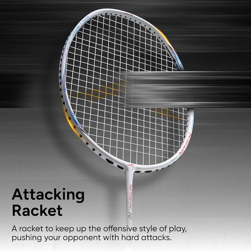 Image of Hundred Nitrix 10 Badminton Racket (Strung) | Carbon Fiber Frame | Head-Heavy Attacking Racket | Flexible Shaft for Powerful Smashes | Max Tension 30 lbs | Full Cover Included