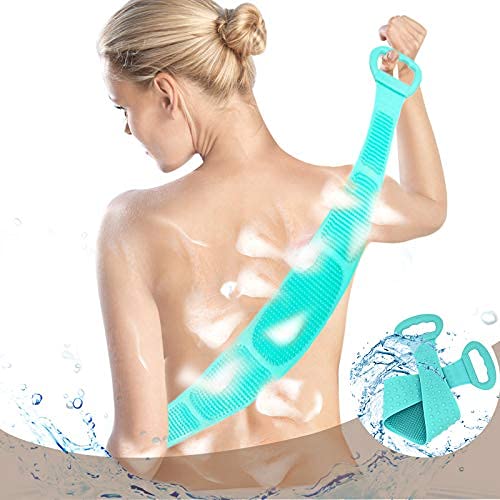 Silicone Back Scrubber for Shower Exfoliating,31.5 Inch Silicone Bath Body Brush,Silicone Back Scrubber Mighty Planet for Men and Women,Deep Clean & Invigorate Your Skin,Easy to Clean(Green)