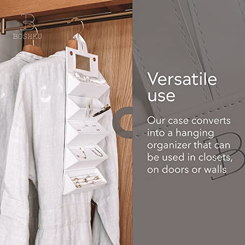 Travel Jewelry Organizer Jewelry Box – Luxurious, Compact Jewelry Travel Organizer W/Necklace Holder, Earring Organizer, Ring Holder, Hidden Compartments Jewelry Roll Case W/ 5X Capacity! (Beige) #TOP5