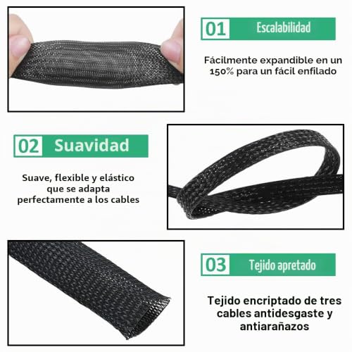 Miniatura 4 de Mocnt 8mm Funda Cable Trenzada Expandible De Pet Cable De Manga Trenzado Organizador Cables Manguito De Cable Recoge Gestión Cables Cubre Tubo Flexible Proteccion Rojo 10 Metros