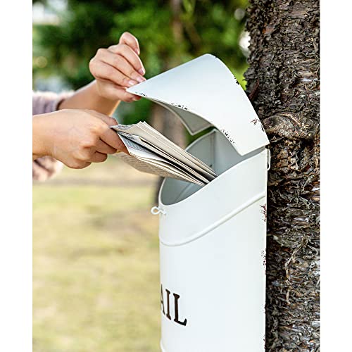 Rustic White Wall Mounted Mailbox Outdoor Metal Decorative Post Mail Box, Home Office Parcel Box With Drop Slot Secure Lock #TOP6
