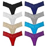 Pmrxi Pack of 8 Sexy Women Cotton Thong Underwear Lace Trim, Soft Thongs for Workout