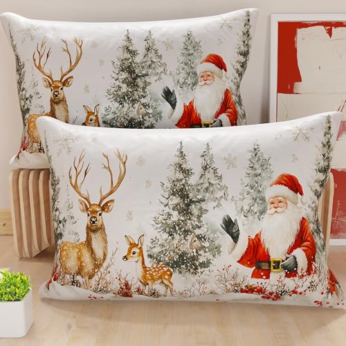 PETTI Artigiani Italiani - Coppia di Federe Cuscino 40x60 cm in Microfibra, Federe Natalizie, Cuscini Arredo di Natale Camera da Letto, Divano, Salotto, Set 2 Fodere Copricuscino, Federa Xmas 17