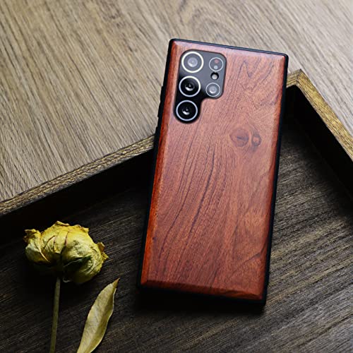 Carveit Wood Case For Galaxy S22 Ultra Case 2022 [Hard Real Wood & Soft Black Tpu] Shockproof Hybrid Protective Cover Unique & Classy Wooden Case Compatible With Samsung Galaxy S22 Ultra (Rosewood) #TOP3
