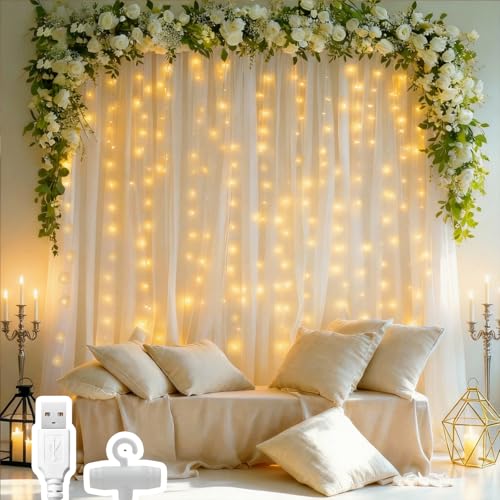 AdalyRoma 1X1M Lichtervorhang Innen,USB Lichterkette Vorhang 100LED...