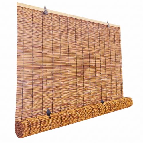 Patio Shades from Bamboo Outdoor Roll up Shades for Porch Privacy Blinds Cordless Blackout Roller Blinds from Bamboo Outside Waterproof Sun Shade Curtain(52 W x 84 H)