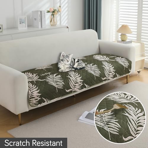 Image of HOKIPO Polyester Printed Waterproof + Anti-Slip + Quick Dry Sofa Seat Mats, Palm Leaves Olive - Length 60cm (AR-5229-P8)