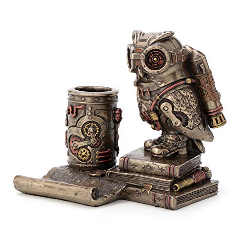 Figura decorativa búho steampunk de resina con acabado bronce miniatura 4