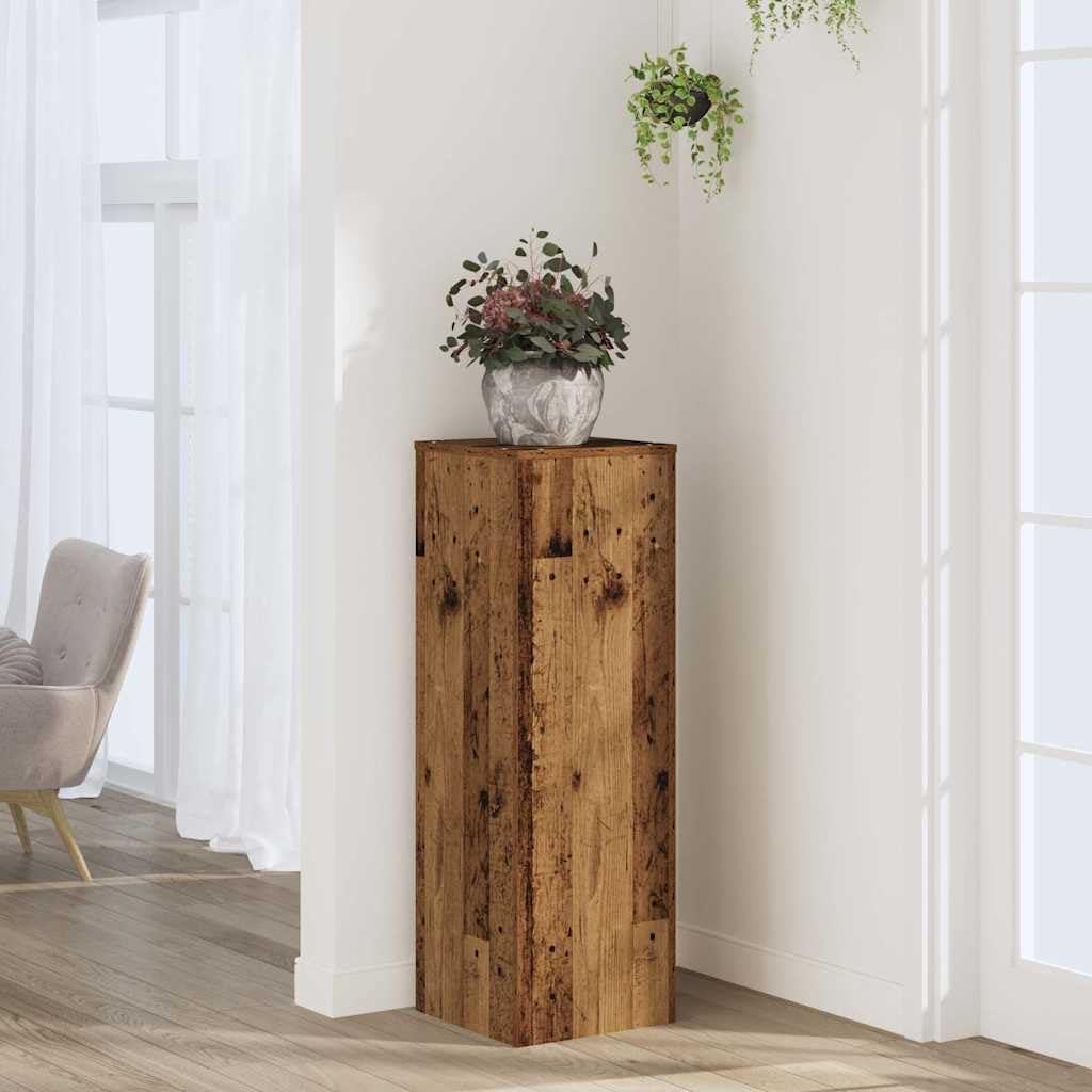 Stojak na rośliny o wyglądzie starego drewna 33 x 33 x 100 cm materiał drewnopochodny | Stabilna górna płyta, wypełniona piaskiem, uchwyt ścienny w zestawie, zmywalny na mokro