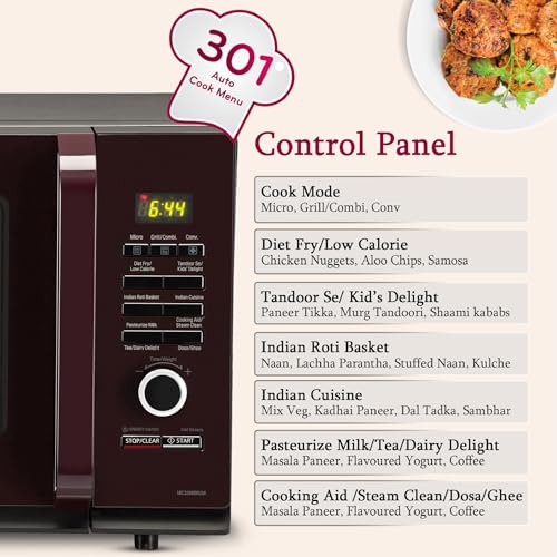 Image of LG 32 L Convection Microwave Oven (MC3286BRUM, Black, 360 Motorised Rotisserie for Bar-be-queing, 301 Auto Cook Menu, Stainless steel cavity, Indian Cuisine, Tandoor Se, Steam Clean & Diet Fry)