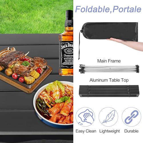 Image of Grope Portable Camping Table Ultralight Aluminum Camp Table with Storage Bag,Beach Table for Sand with Carrying Bag,Prefect for Outdoor,Picnic,BBQ,Cooking,Festival (Black with Storage Bag-M)