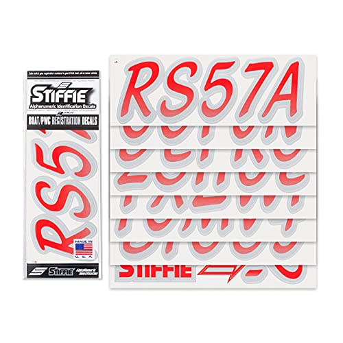 Image of STIFFIE Whipline Red /Silver 3 inch Boat & PWC Registration Decals • Numbers Letters Stickers