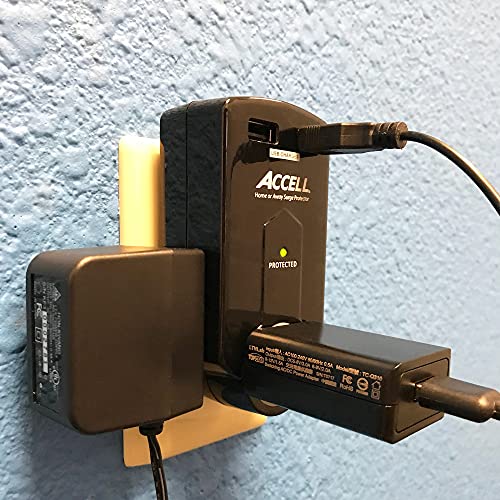 Accell Power Travel Surge Protector - 3 Outlets, 2 Usb Charging Ports (2.1A Output), Folding Plug - Black, 612 Joules, Etl Listed #TOP4