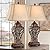 Barnes and Ivy Traditional Table Lamps 32.5" Tall Set of 2 Bronze Brown Carved Leaf Openwork Vase Tan Rectangular Shade Decor for Living Room Bedroom House Bedside Nightstand Home Office