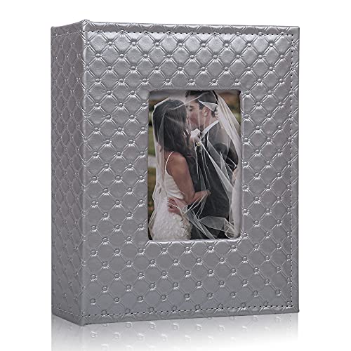 RECUTMS Photo Album 4x6 200 Pockets Leather Cover Wedding Picture Book Gray