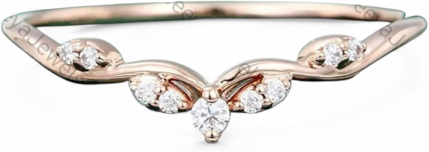 Round Shape Moissanite Curved Wedding Ring Art Deco Matching Aniversary Ring Personalized Rose Gold Valentine Day Gift April Birthstone Birthday Gift For Her