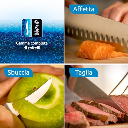 Lagostina Iceforce, Set Coltelli da Cucina, Ceppo in Legno con 5 Coltelli in Accaio Inox, Confezione con Coltello Pane 20cm, Coltello Chef 20cm, Coltello Santoku 18cm, Multiuso 11cm e Spelucchino 9cm - Immagine 2