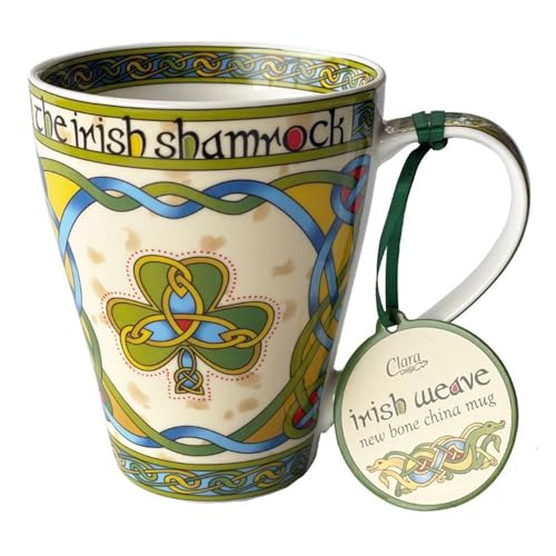 Royal Tara Irish Weave Bone China Mug Collection with Shamrock Ring Print, Green, 13 Ounces - Image 3