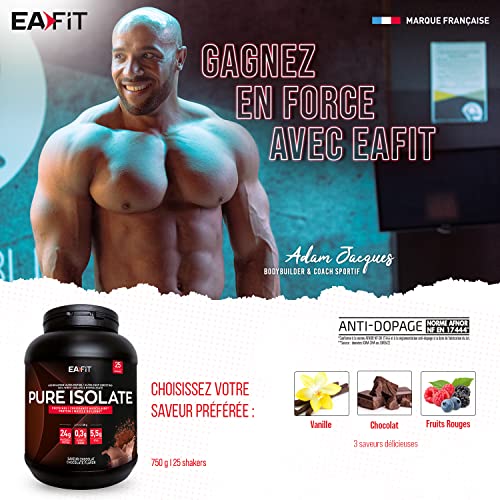 EAFIT - Pure Isolate - Whey Protein Isolate - Whey pour Prise de Masse et Musculation - 27g de Proteine, 6.5g de BCAA - Faible en sucres et matières grasses - 750 g - Vanille - Marque FR – Image 5