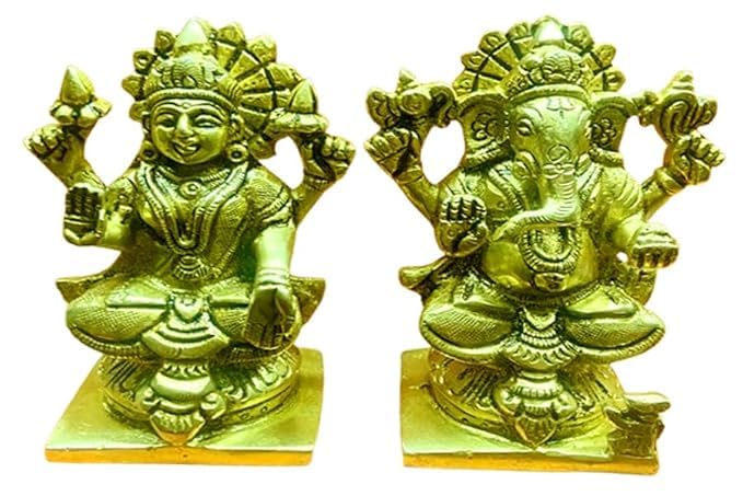 Statue Ganesh Laxmi en laiton 1,28 kg, éliminez le stress avec un intérieur zen