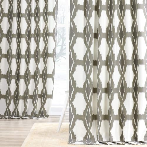 Image of HPD Half Price Drapes Printed Curtains Luxury Geometric Ikat Cotton Curtains 84 Inches Long (1 Panel) Room Darkening Window Curtains for Bedroom & Living Room, 50W x 84L, Beige Geometric Ikat