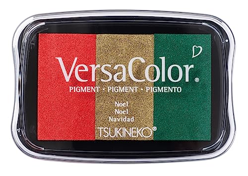 Rayher Stempelkissen Versacolor Pigment-Stempelkissen, 3 Farben, grün, gold, rot, Stempelfläche 4,7 x 7,5 cm, säurefrei, lichtecht, Tsukineko Versacolor Stempelfarbe, 29250999