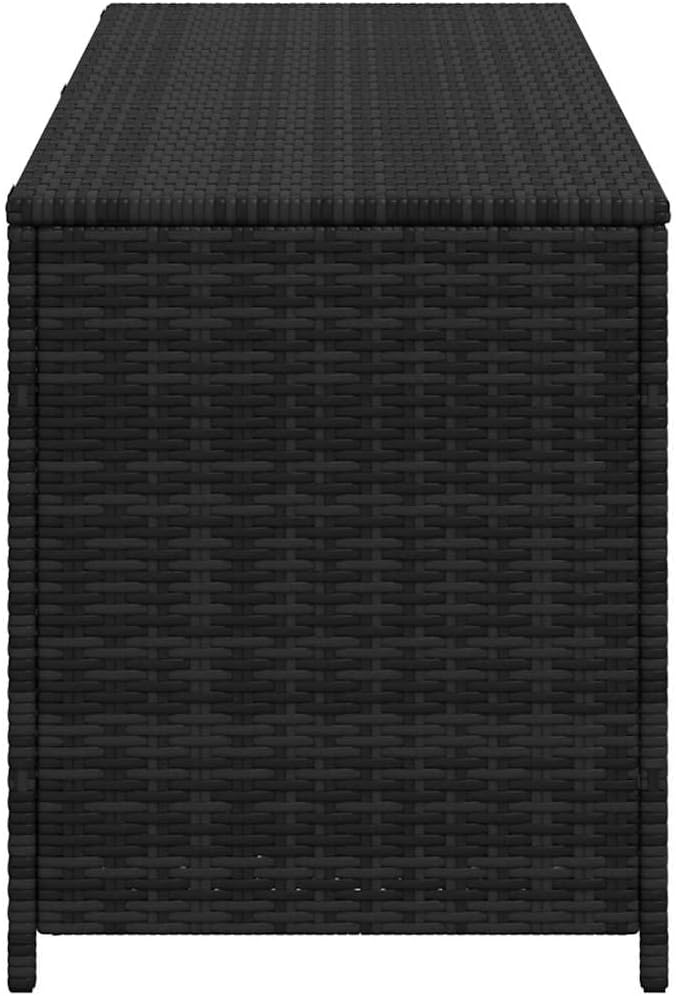Garden Storage Box Black PE rattan with powder-coated steel frame, waterproof outdoor storage chest, patio storage box for cushions and pillows, deck box with seating for two