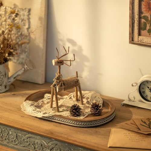 Hanobe Deko Tablett Oval Holztablett Vintage Braune Dekotablett – Ansicht 4