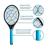 SEGURA: La malla eléctrica de la raqueta está protegida por ambos lados con 2 rejillas de protección para evitar accidentes. 100% segura para personas y animales.