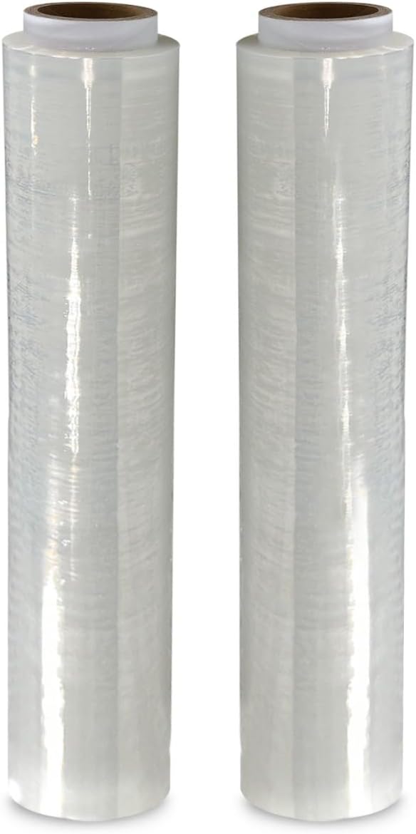 JeeJaan® 2 Rolls Clear Pallet Wrap 400mm x 250m, Non-Extended, 20mu - Strong Stretch Shrink Cling Film - Ideal for Wrapping - Warehouse, Moving House & Furniture