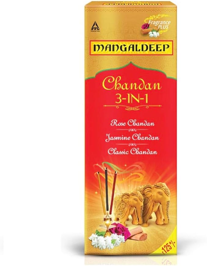 Mangaldeep 3in1 Agarbatti - Soothing Fragrances of Classic Chandan, Rose & Jasmine (226g)