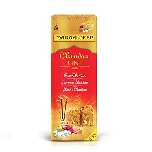 Mangaldeep 3in1 Agarbatti - Soothing Fragrances of Classic Chandan, Rose & Jasmine (226g)